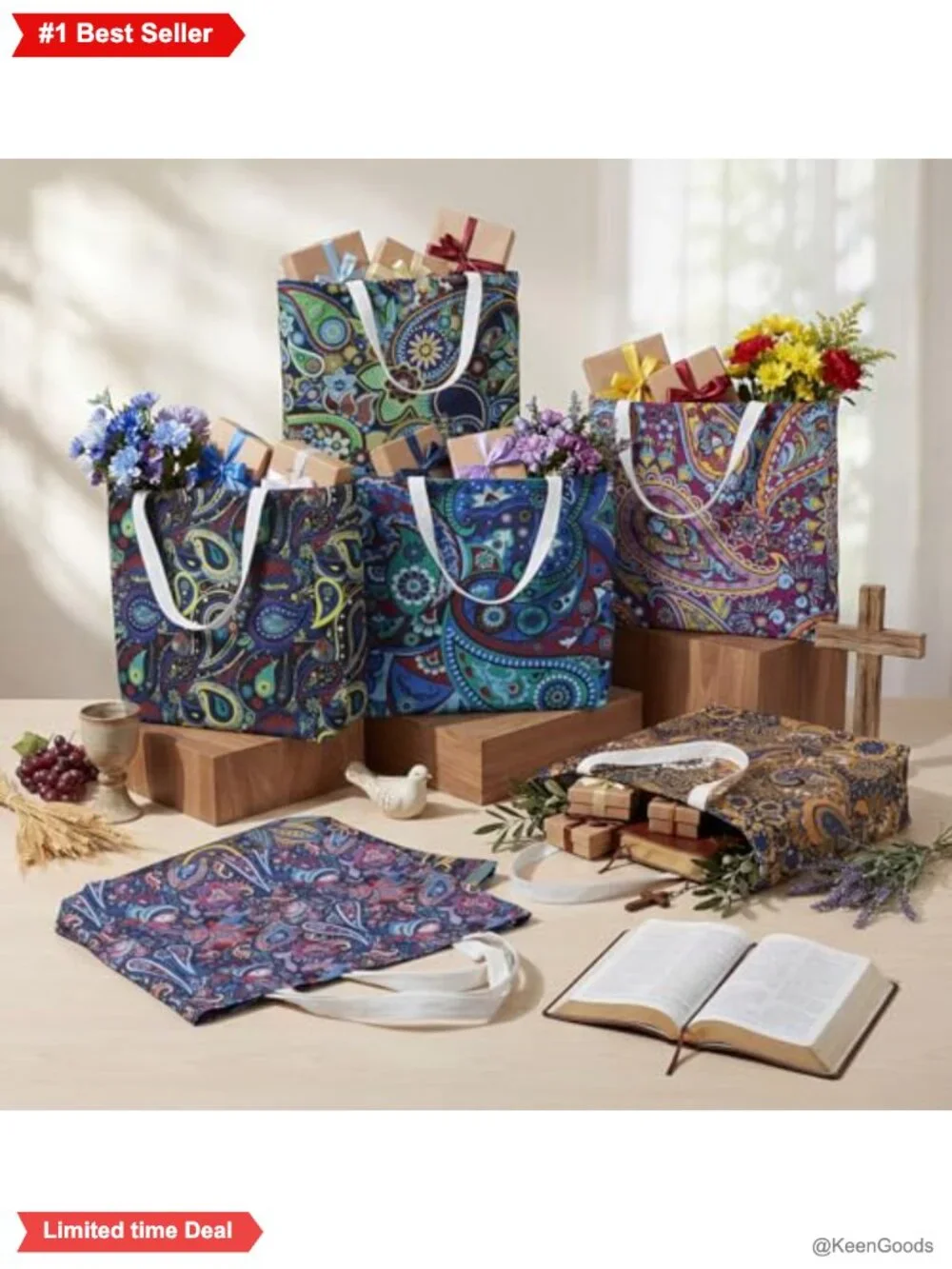 Paisley Canvas Tote Bags Set of 20 Reusable Grocery Shopping Handbags